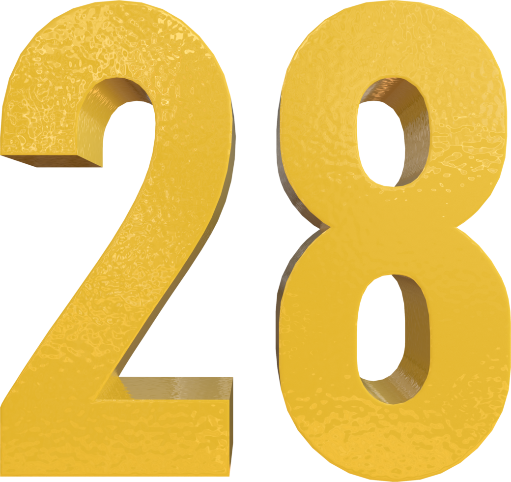 Number 28 Yellow Metal Paint 3D Render png