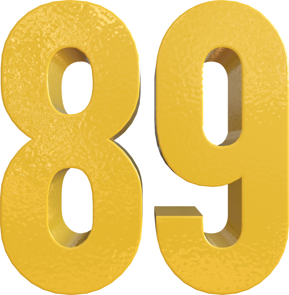 número 89 pintura de metal amarelo renderização 3d png