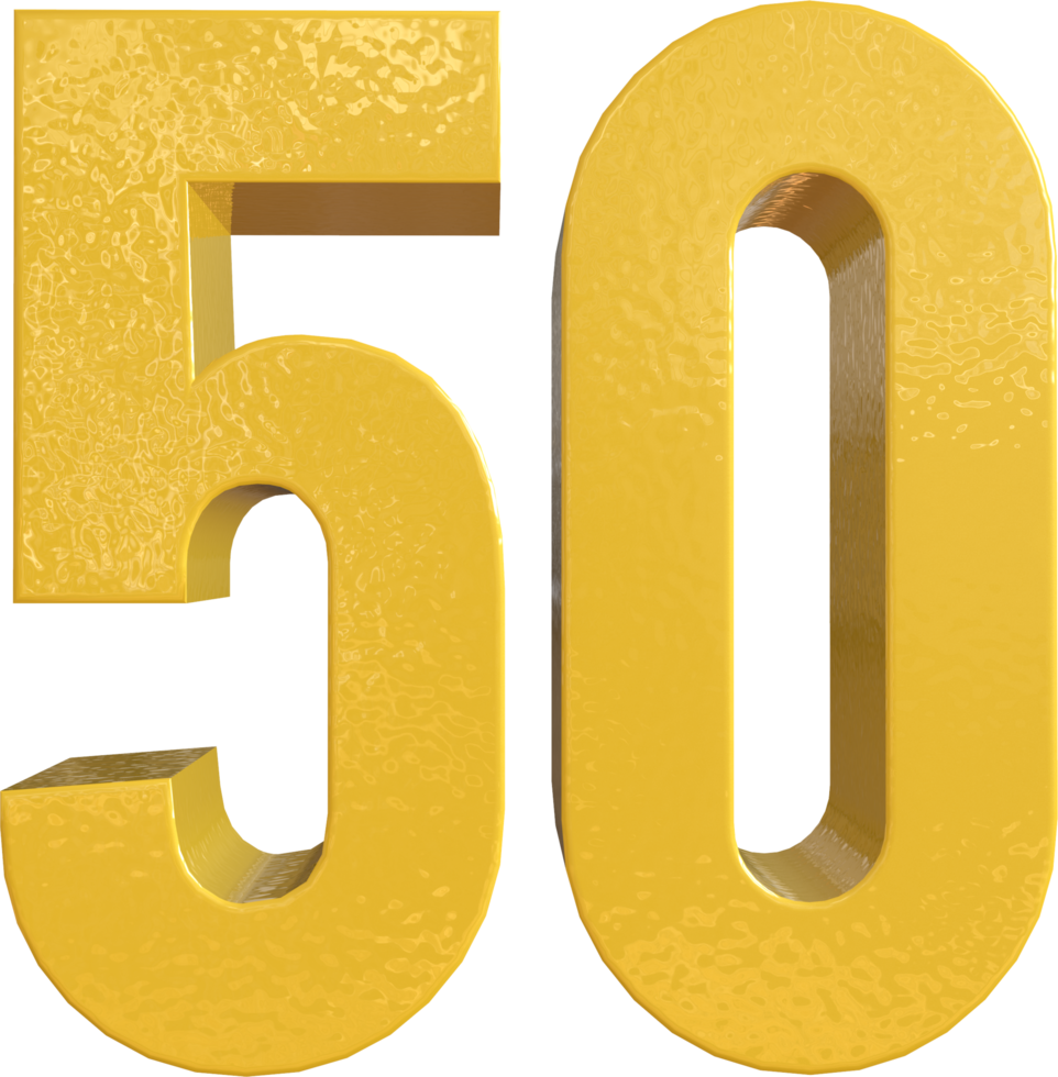 Number 50 Yellow Metal Paint 3D Render png