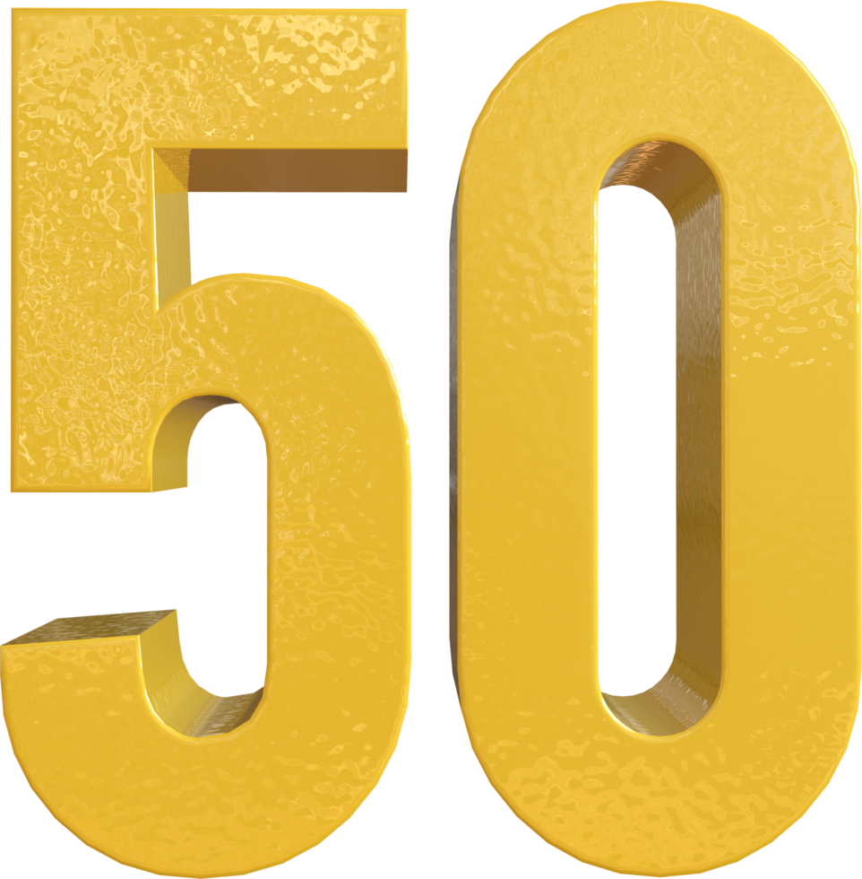 Numéro 50 peinture métal jaune rendu 3D png