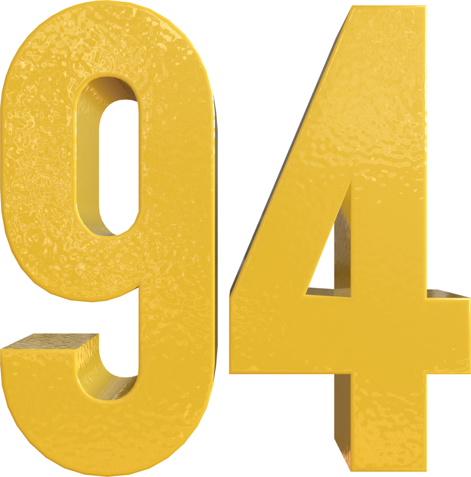 Number 94 Yellow Metal Paint 3D Render png