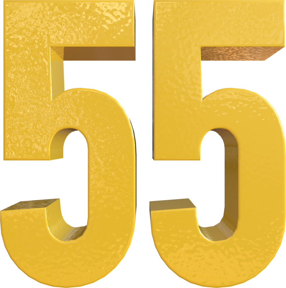 Number 55 Yellow Metal Paint 3D Render png