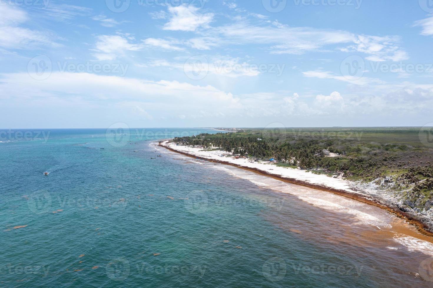 Aerial panoramic view of the beaches along the coast of Tulum, Mexico. photo