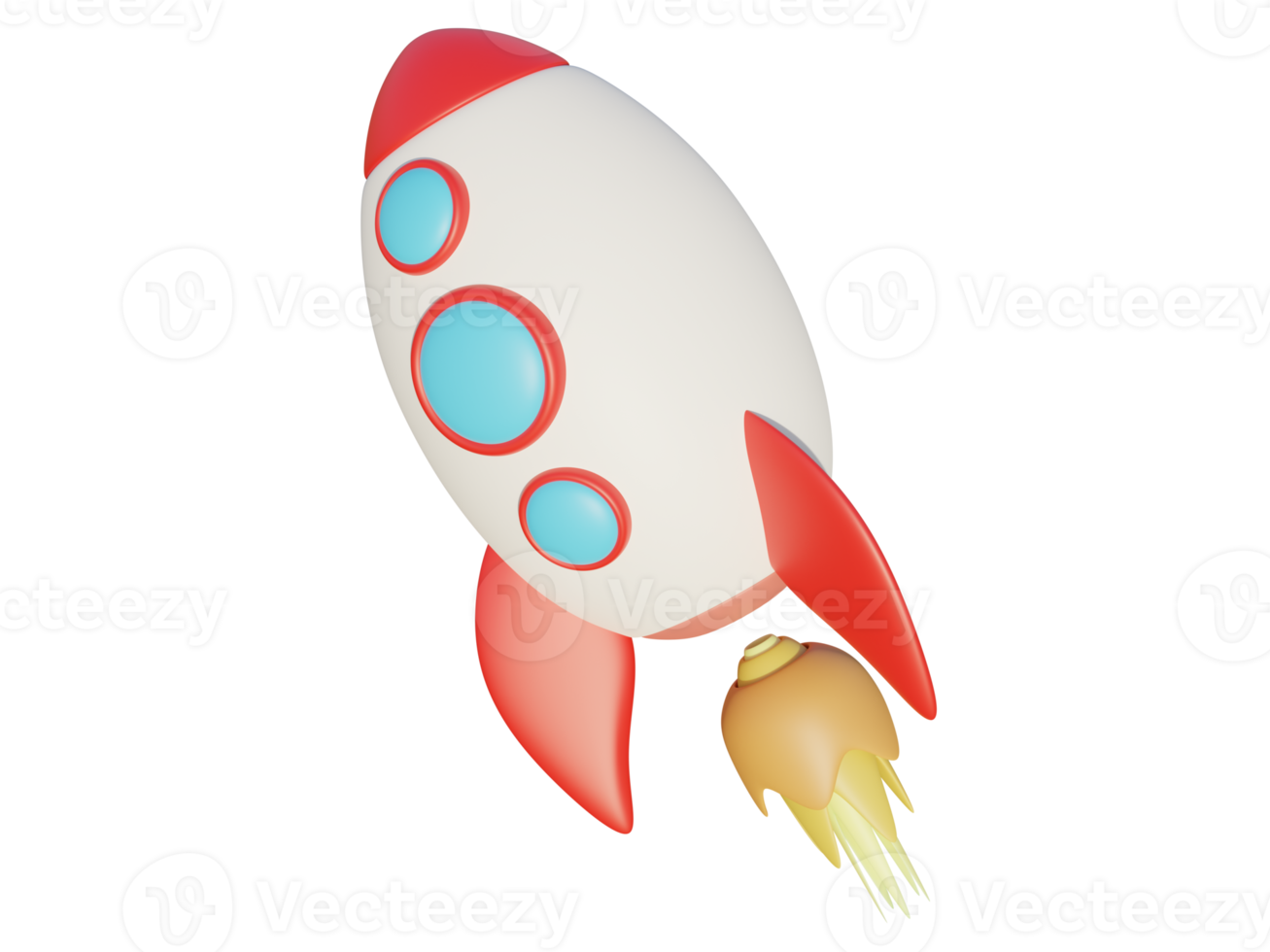 Colored cartoon rocket. 3d render. png