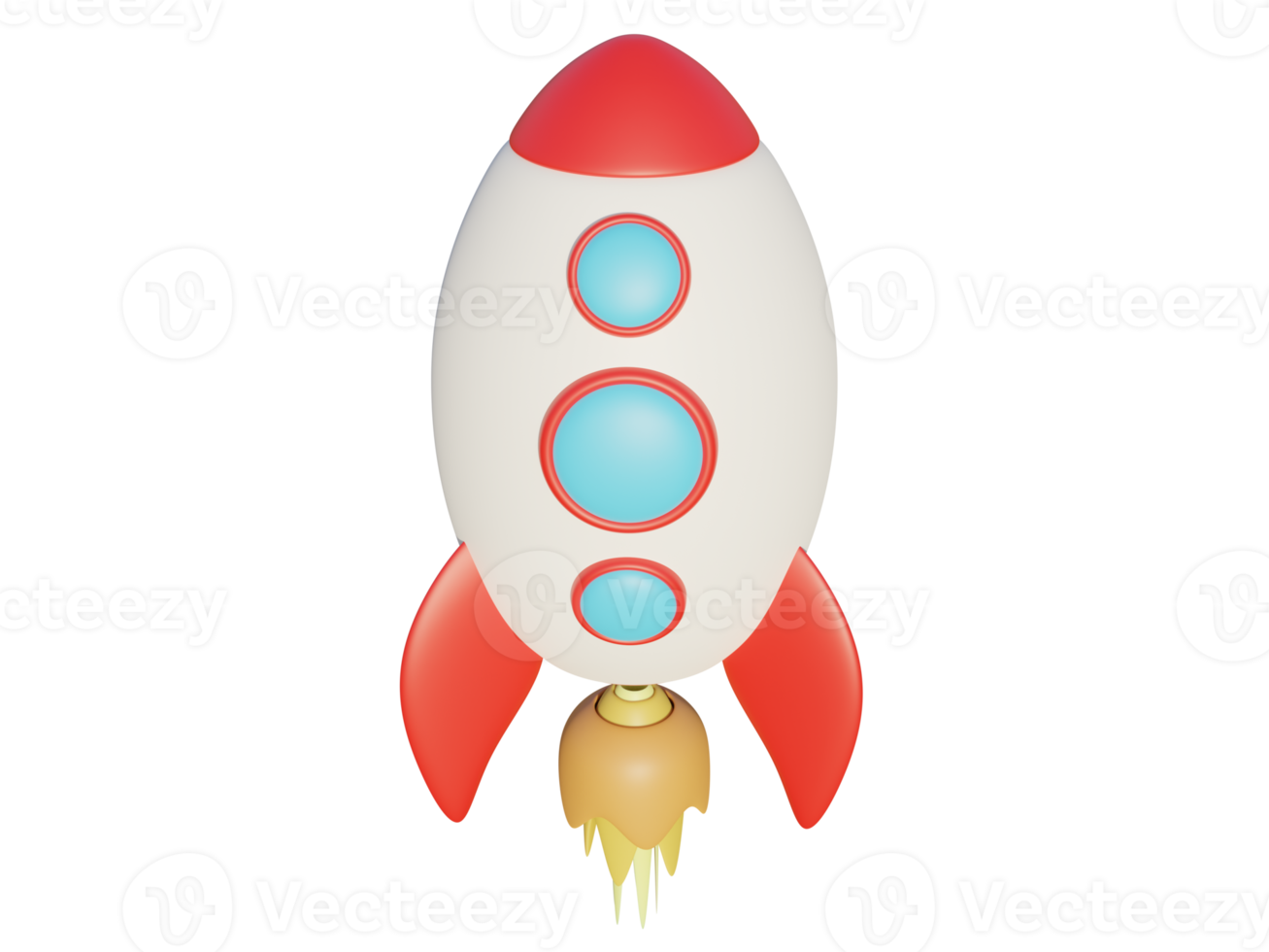 Colored cartoon rocket. 3d render. png