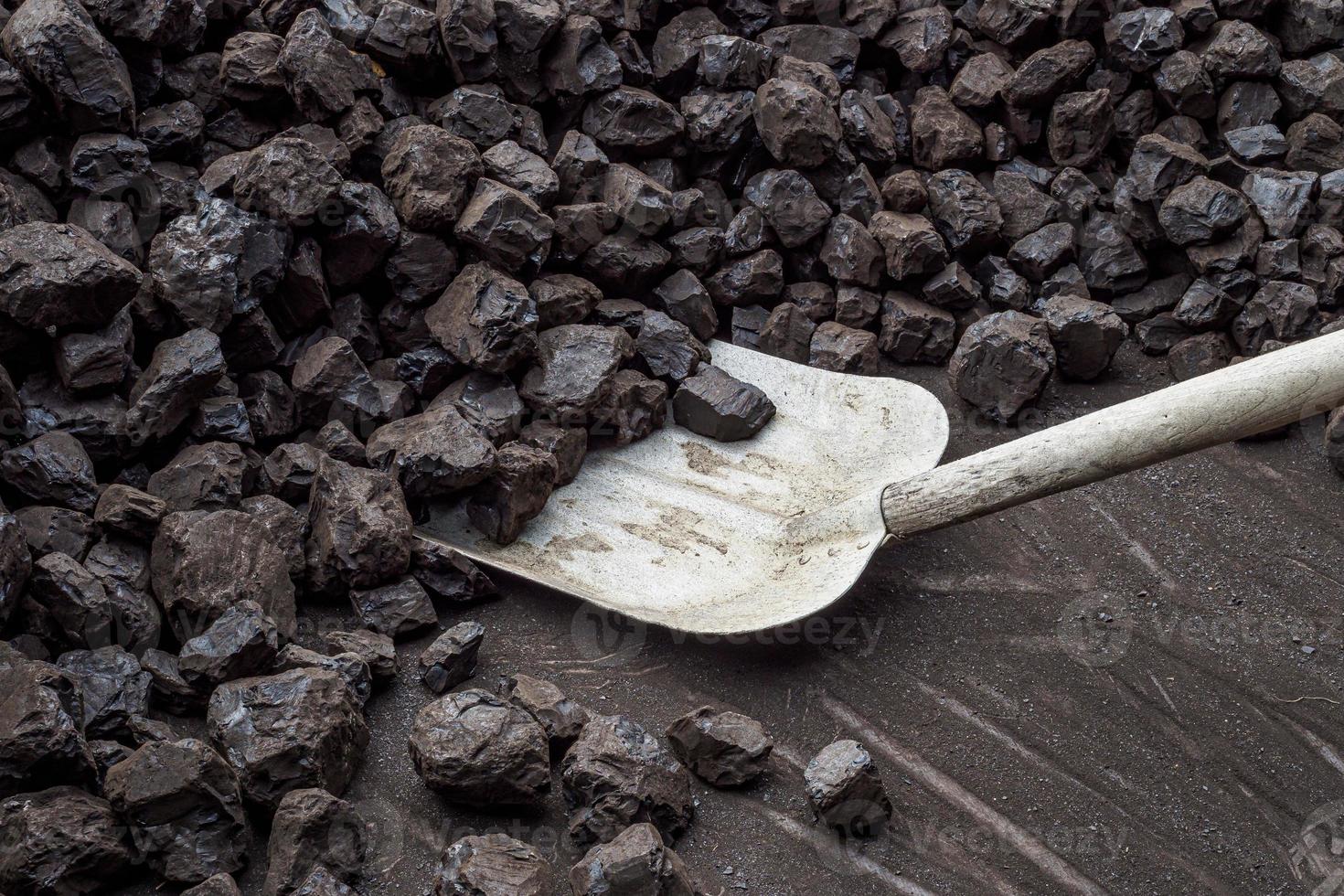 Shovel and a pile of brown coal for heating 16654098 Stock Photo at
