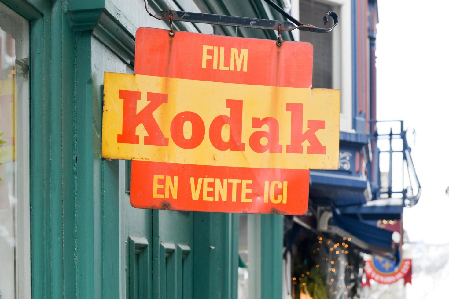 Quebec City, Canada - February 25, 2013 -  Kodak sign with the writing Film Sold Here in French Canada. photo