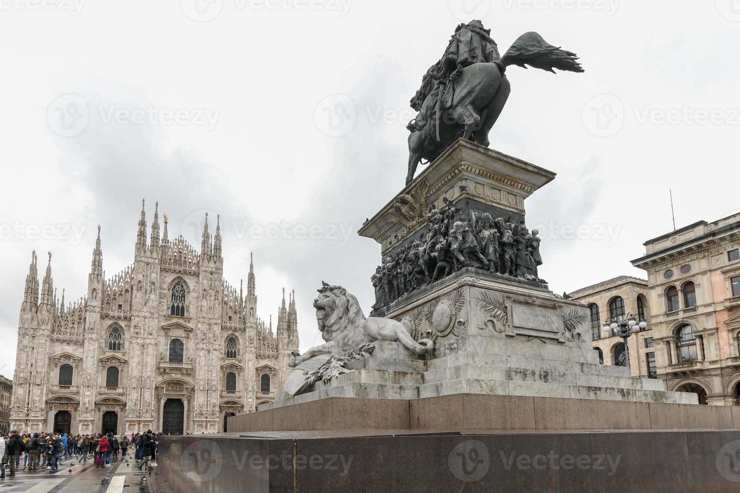 Equestrian monument to the King Victor Emmanuel II at Duomo square in Milan, Italy. photo