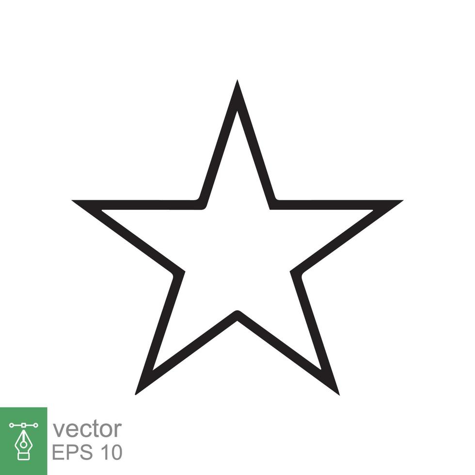 icono de estrella estilo de esquema simple. estrella negra, silueta, favorito, forma de emblema de estrella de calificación, concepto favorito. diseño de ilustración de vector de línea delgada aislado sobre fondo blanco. eps 10.