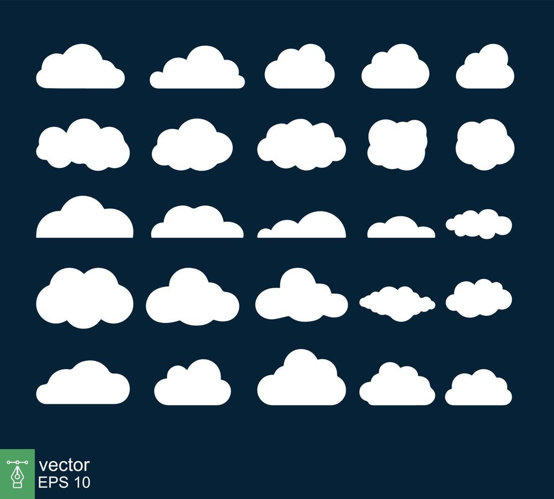 nubes blancas sobre fondo oscuro. estilo plano sencillo. iconos de banner elementos de diseño vectorial. eps 10. vector