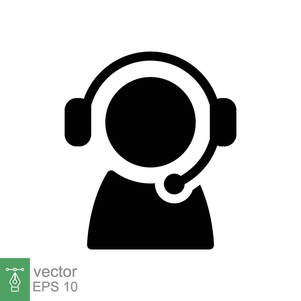 Telemarketer icon. Simple solid style. Call center operator with headset, customer service, telemarketing concept. Glyph black symbol. Vector illustration isolated. EPS 10.