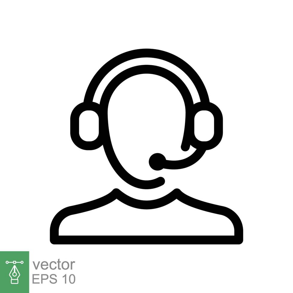 icono de vendedor por teléfono. estilo de esquema simple. operador de centro de llamadas con auriculares, servicio al cliente, concepto de telemarketing. línea delgada, símbolo lineal. ilustración vectorial aislada. eps 10. vector