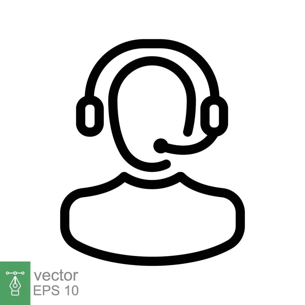 icono de vendedor por teléfono. estilo de esquema simple. operador de centro de llamadas con auriculares, servicio al cliente, concepto de telemarketing. línea delgada, símbolo lineal. ilustración vectorial aislada. eps 10. vector