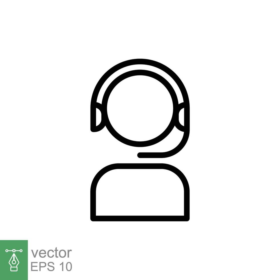 Telemarketer icon. Simple outline style. Call center operator with headset, customer service, telemarketing concept. Thin line, linear symbol. Vector illustration isolated. EPS 10.