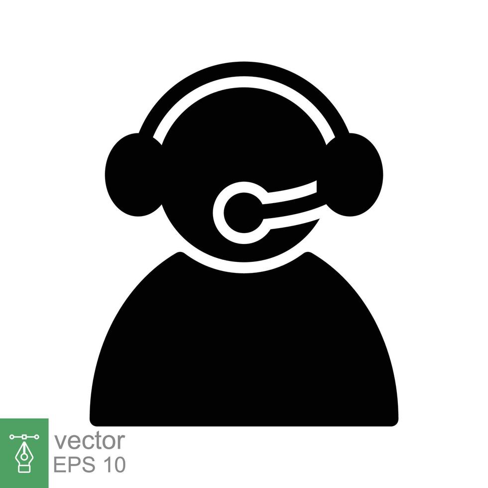 Telemarketer icon. Simple solid style. Call center operator with headset, customer service, telemarketing concept. Glyph black symbol. Vector illustration isolated. EPS 10.