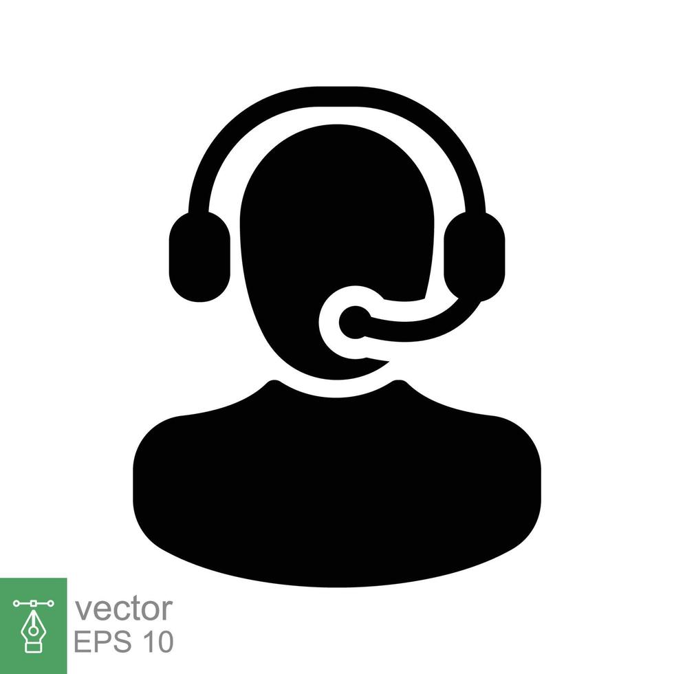 icono de vendedor por teléfono. estilo sólido simple. operador de centro de llamadas con auriculares, servicio al cliente, concepto de telemarketing. símbolo de glifo negro. ilustración vectorial aislada. eps 10. vector