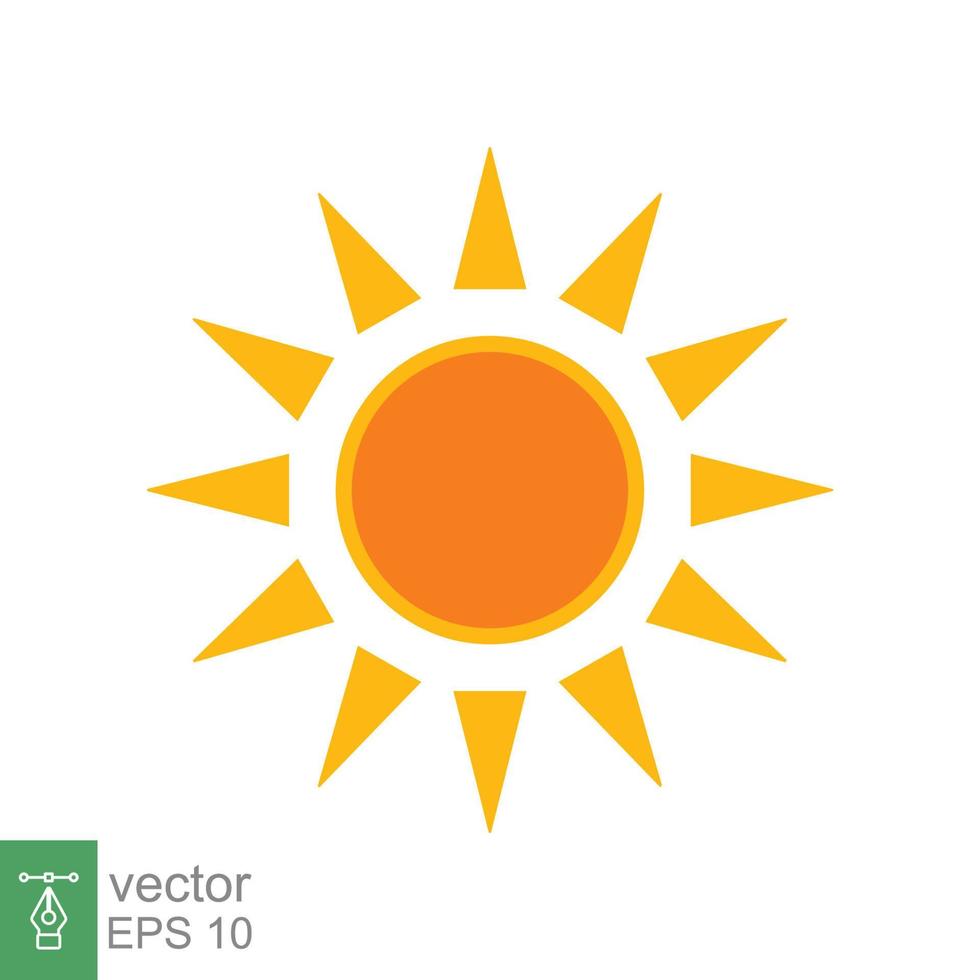 Sun icon. Simple flat style. Sunshine, morning sunny yellow color, sunrise, summer concept. Vector Illustration design isolated on white background. EPS 10.