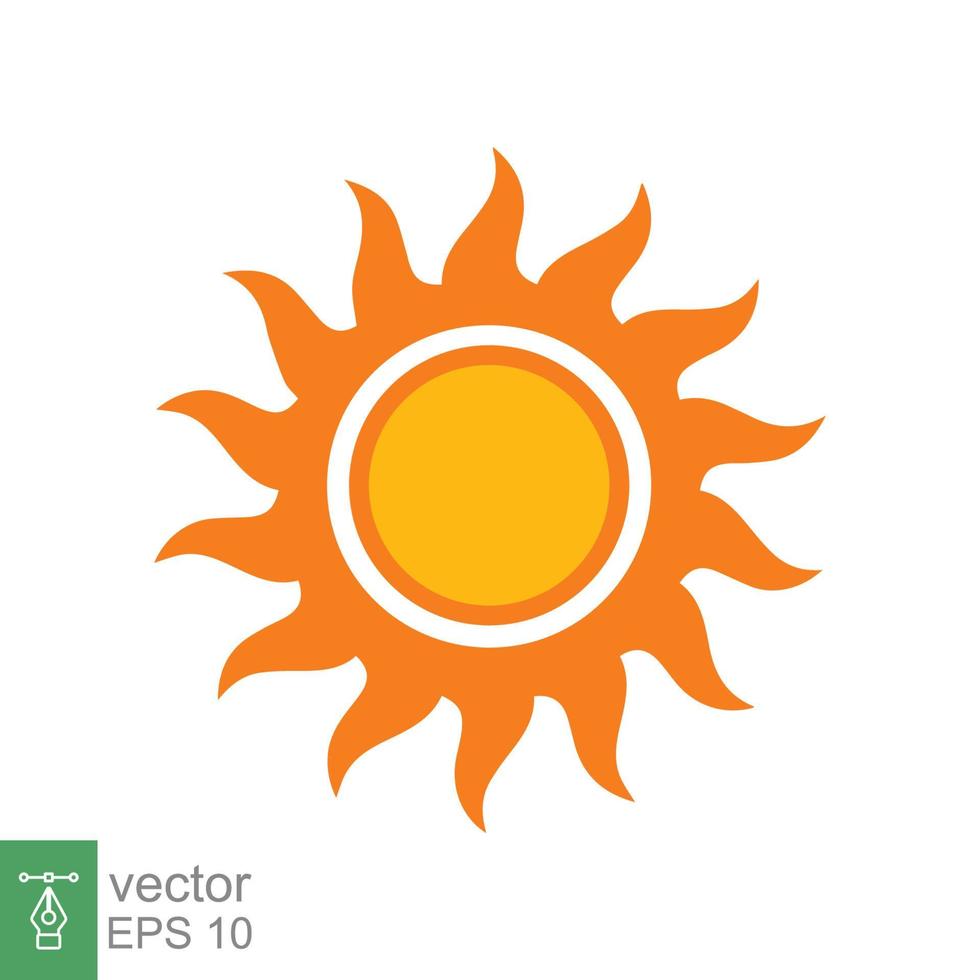 icono del sol. estilo plano sencillo. sol, color amarillo soleado por la mañana, amanecer, concepto de verano. diseño de ilustración vectorial aislado sobre fondo blanco. eps 10. vector