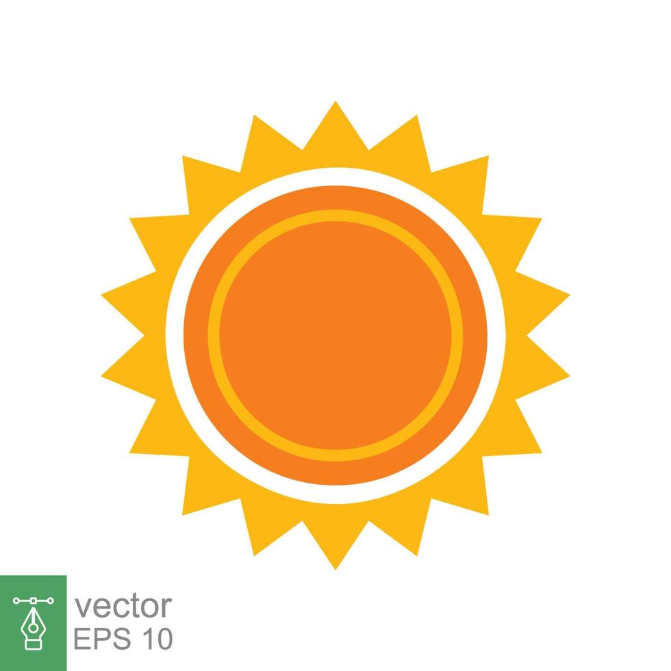 icono del sol. estilo plano sencillo. sol, color amarillo soleado por la mañana, amanecer, concepto de verano. diseño de ilustración vectorial aislado sobre fondo blanco. eps 10. vector