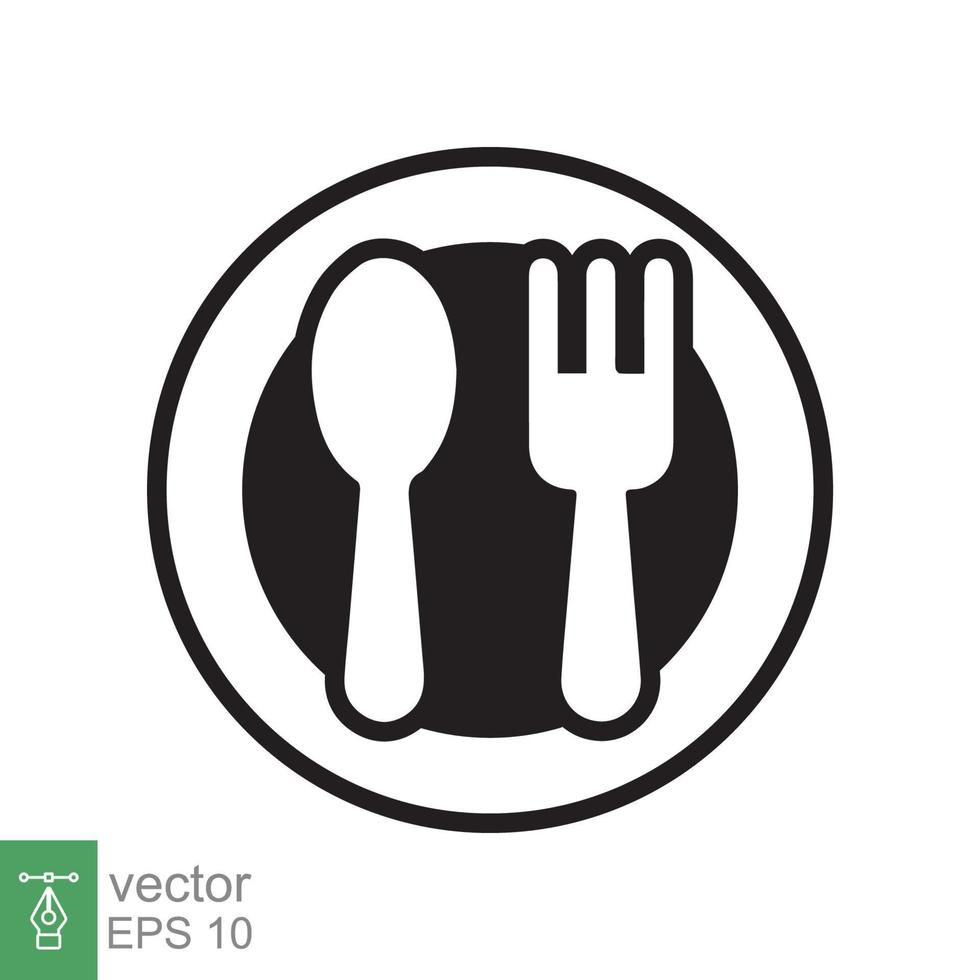 cuchara y tenedor en un icono de plato. estilo plano sencillo. utensilio de cocina, cubiertos, cubiertos, culinaria, concepto de comida, símbolo de silueta. ilustración vectorial aislado sobre fondo blanco. eps 10. vector