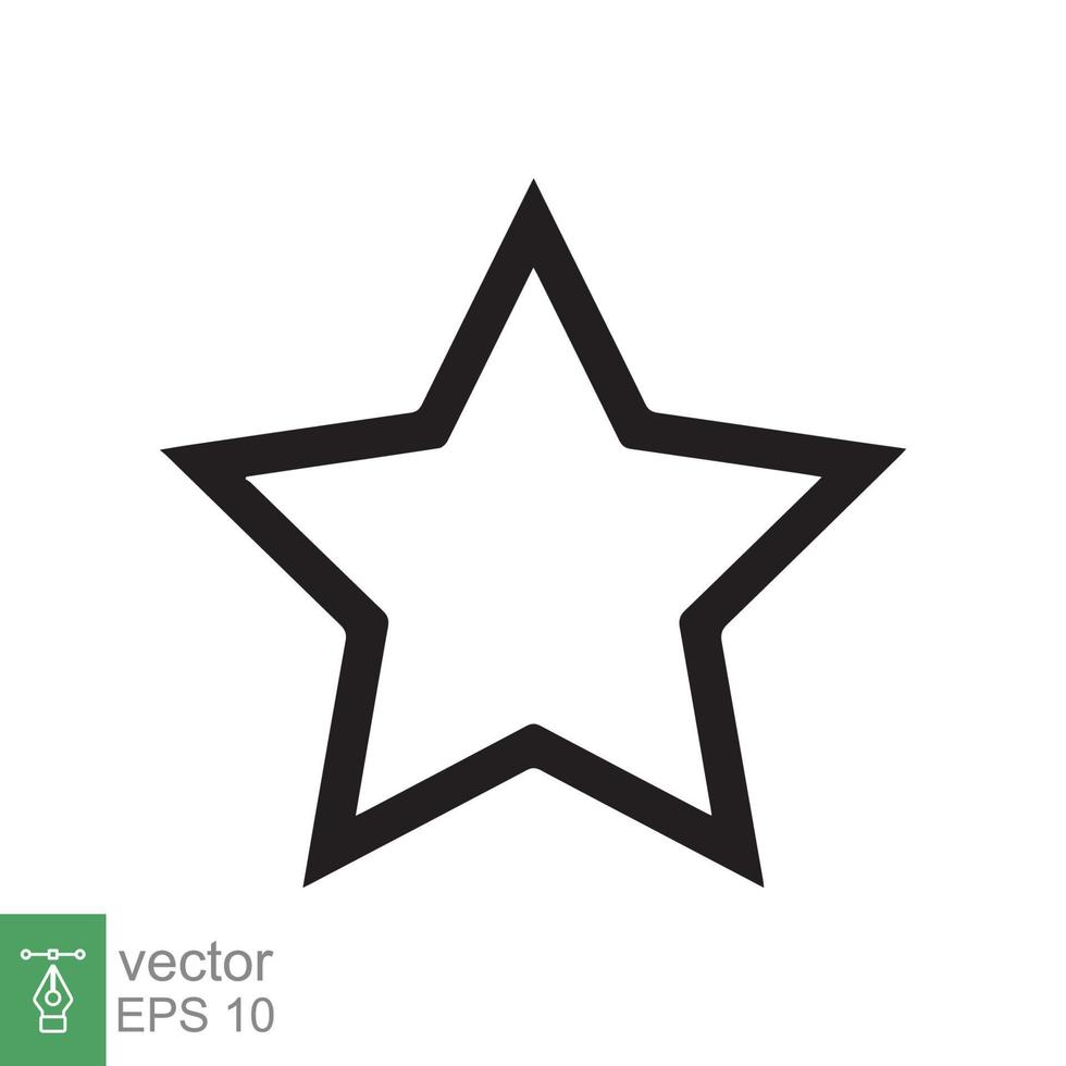 icono de estrella estilo de esquema simple. estrella negra, silueta, favorito, forma de emblema de estrella de calificación, concepto favorito. diseño de ilustración de vector de línea delgada aislado sobre fondo blanco. eps 10.