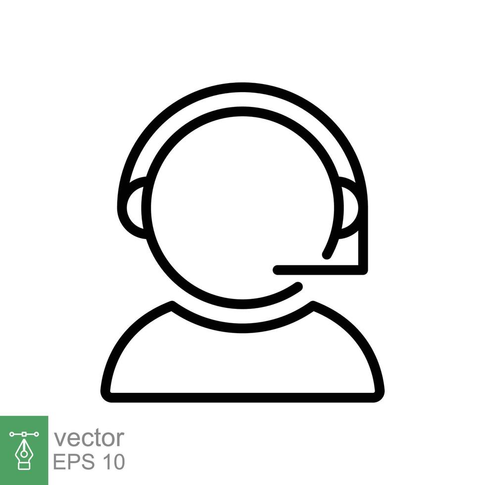 Telemarketer icon. Simple outline style. Call center operator with headset, customer service, telemarketing concept. Thin line, linear symbol. Vector illustration isolated. EPS 10.