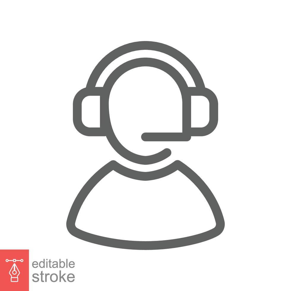 icono de vendedor por teléfono. estilo de esquema simple. operador de centro de llamadas con auriculares, servicio al cliente, concepto de telemarketing. línea delgada, símbolo lineal. ilustración vectorial aislada. trazo editable eps 10. vector