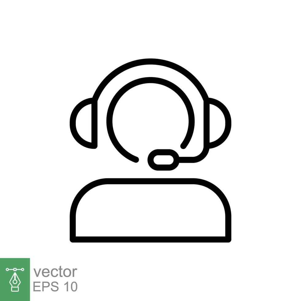 Telemarketer icon. Simple outline style. Call center operator with headset, customer service, telemarketing concept. Thin line, linear symbol. Vector illustration isolated. EPS 10.