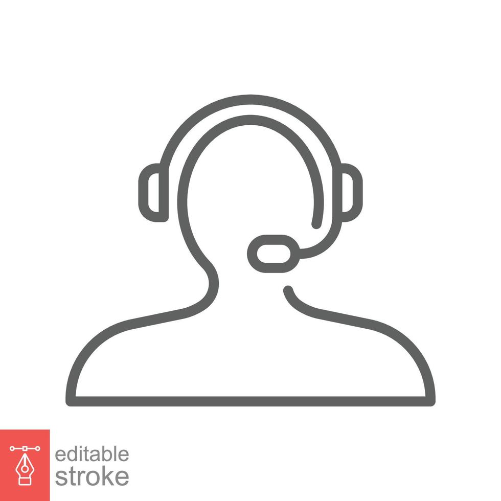 Telemarketer icon. Simple outline style. Call center operator with headset, customer service, telemarketing concept. Thin line, linear symbol. Vector illustration isolated. Editable stroke EPS 10.