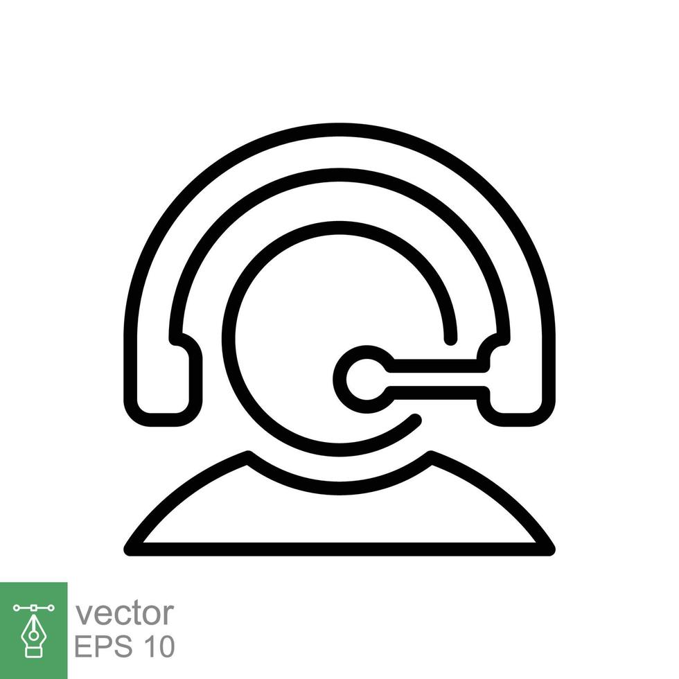 Telemarketer icon. Simple outline style. Call center operator with headset, customer service, telemarketing concept. Thin line, linear symbol. Vector illustration isolated. EPS 10.