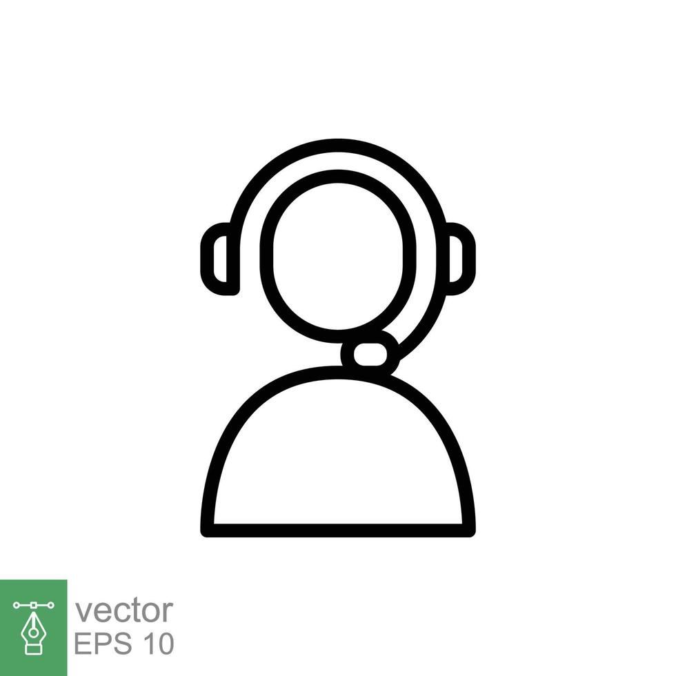 icono de vendedor por teléfono. estilo de esquema simple. operador de centro de llamadas con auriculares, servicio al cliente, concepto de telemarketing. línea delgada, símbolo lineal. ilustración vectorial aislada. eps 10. vector