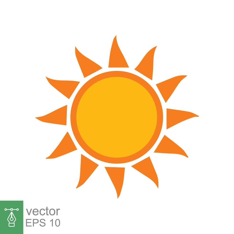 Sun icon. Simple flat style. Sunshine, morning sunny yellow color, sunrise, summer concept. Vector Illustration design isolated on white background. EPS 10.