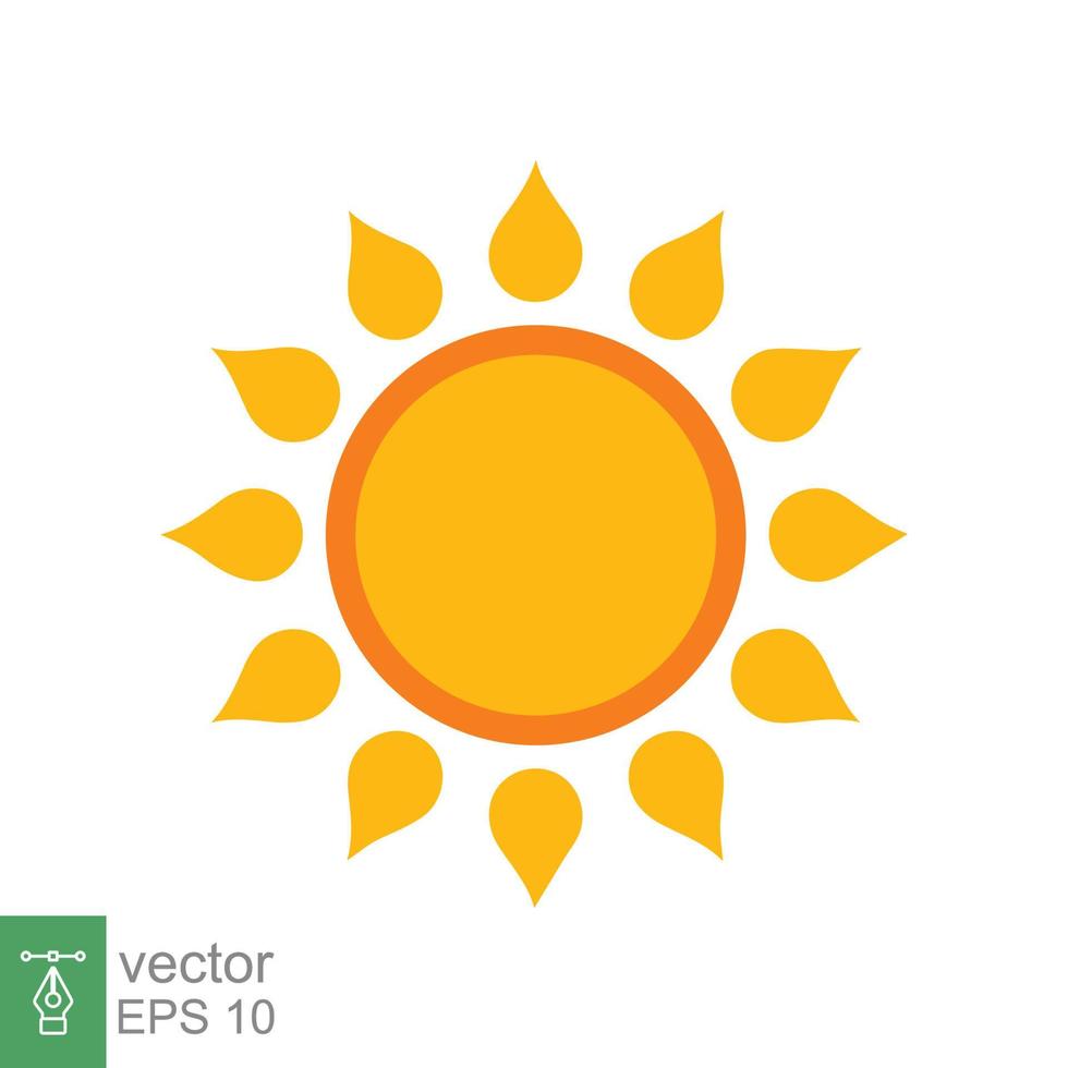 icono del sol. estilo plano sencillo. sol, color amarillo soleado por la mañana, amanecer, concepto de verano. diseño de ilustración vectorial aislado sobre fondo blanco. eps 10. vector