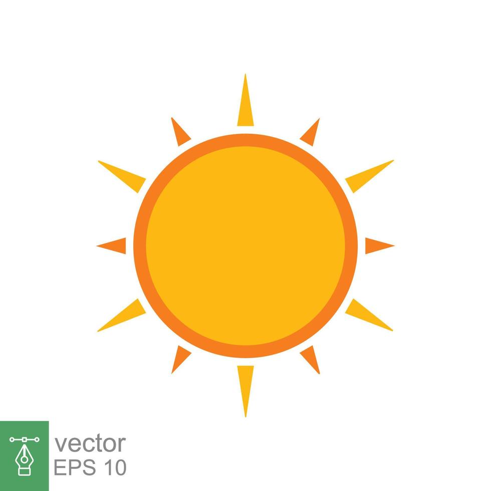 icono del sol. estilo plano sencillo. sol, color amarillo soleado por la mañana, amanecer, concepto de verano. diseño de ilustración vectorial aislado sobre fondo blanco. eps 10. vector