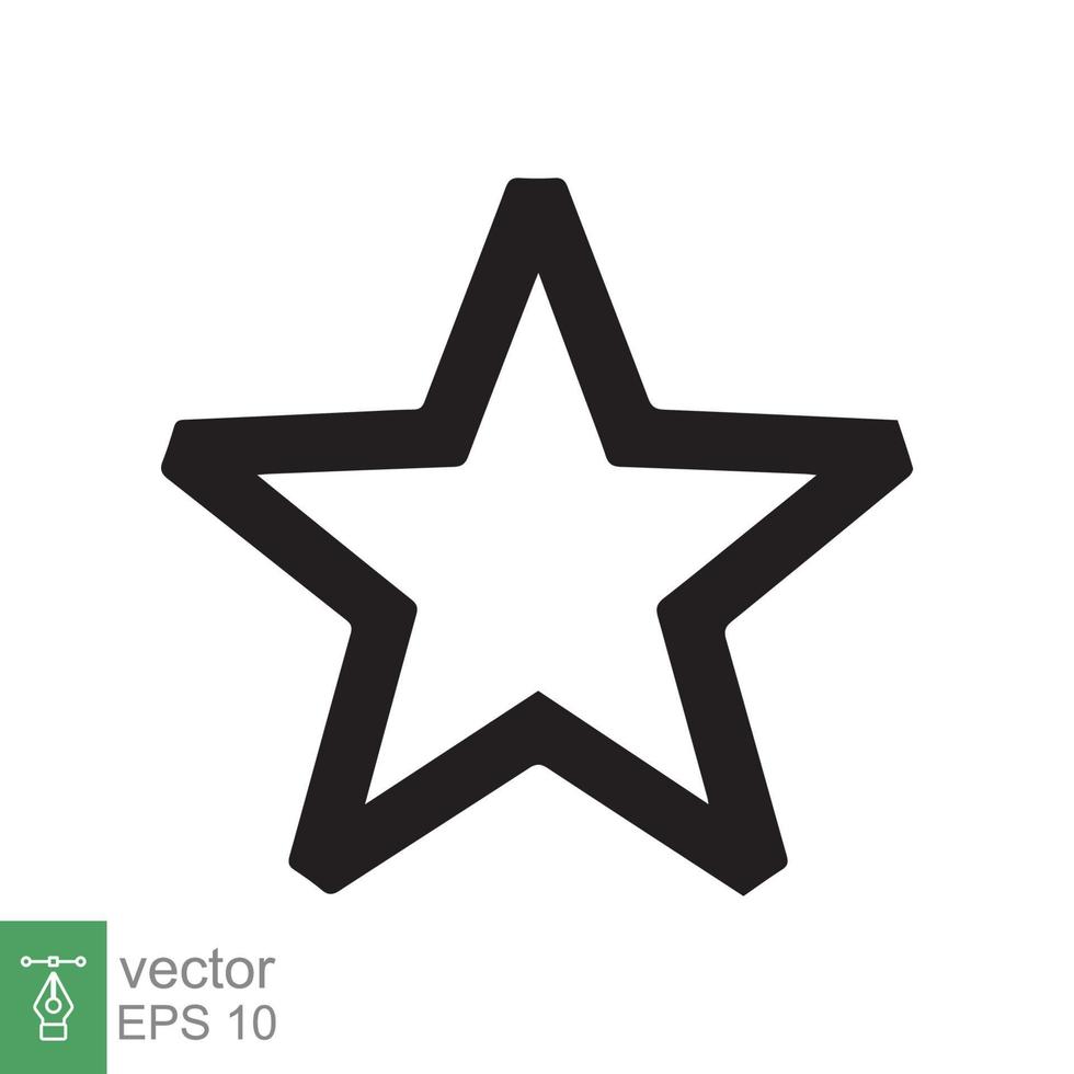 icono de estrella estilo de esquema simple. estrella negra, silueta, favorito, forma de emblema de estrella de calificación, concepto favorito. diseño de ilustración de vector de línea delgada aislado sobre fondo blanco. eps 10.
