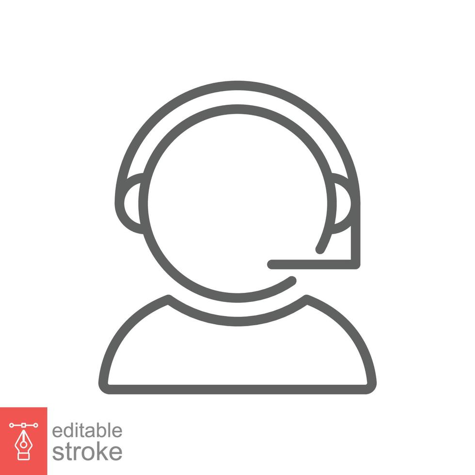 Telemarketer icon. Simple outline style. Call center operator with headset, customer service, telemarketing concept. Thin line, linear symbol. Vector illustration isolated. Editable stroke EPS 10.