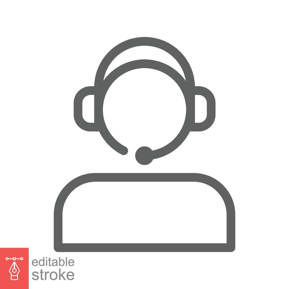 Telemarketer icon. Simple outline style. Call center operator with headset, customer service, telemarketing concept. Thin line, linear symbol. Vector illustration isolated. Editable stroke EPS 10.