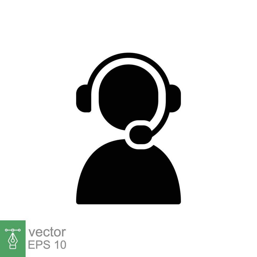 Telemarketer icon. Simple solid style. Call center operator with headset, customer service, telemarketing concept. Glyph black symbol. Vector illustration isolated. EPS 10.