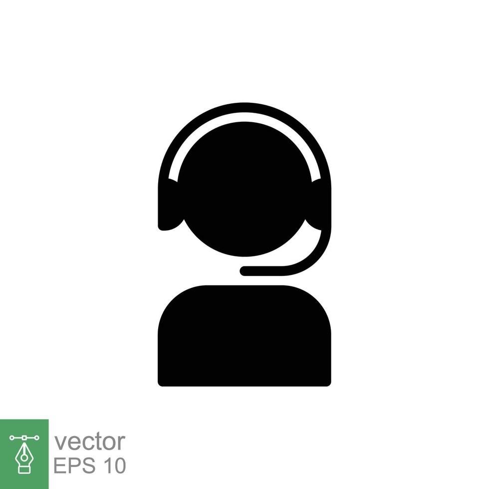 icono de vendedor por teléfono. estilo sólido simple. operador de centro de llamadas con auriculares, servicio al cliente, concepto de telemarketing. símbolo de glifo negro. ilustración vectorial aislada. eps 10. vector