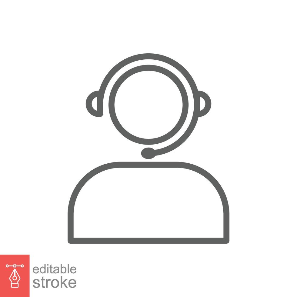 Telemarketer icon. Simple outline style. Call center operator with headset, customer service, telemarketing concept. Thin line, linear symbol. Vector illustration isolated. Editable stroke EPS 10.