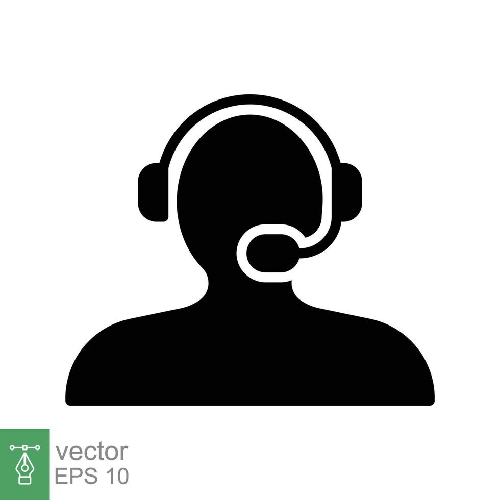 Telemarketer icon. Simple solid style. Call center operator with headset, customer service, telemarketing concept. Glyph black symbol. Vector illustration isolated. EPS 10.