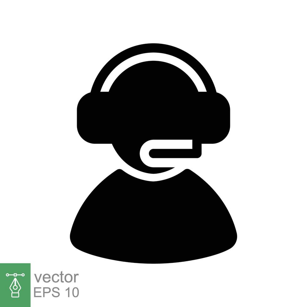 Telemarketer icon. Simple solid style. Call center operator with headset, customer service, telemarketing concept. Glyph black symbol. Vector illustration isolated. EPS 10.