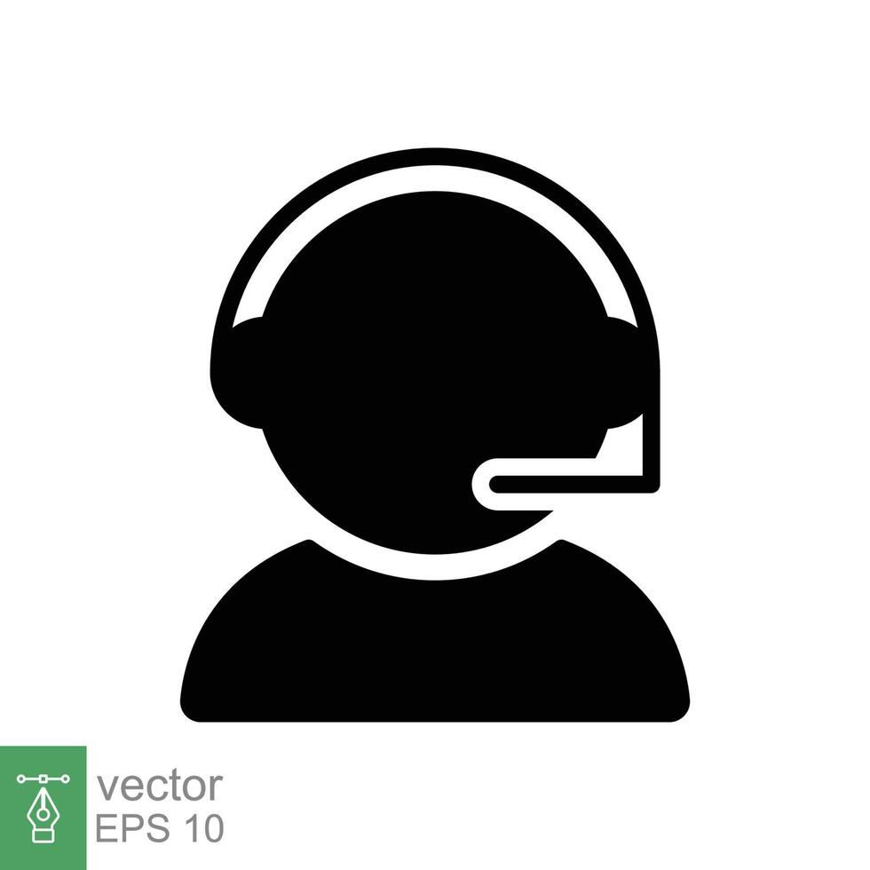 Telemarketer icon. Simple solid style. Call center operator with headset, customer service, telemarketing concept. Glyph black symbol. Vector illustration isolated. EPS 10.