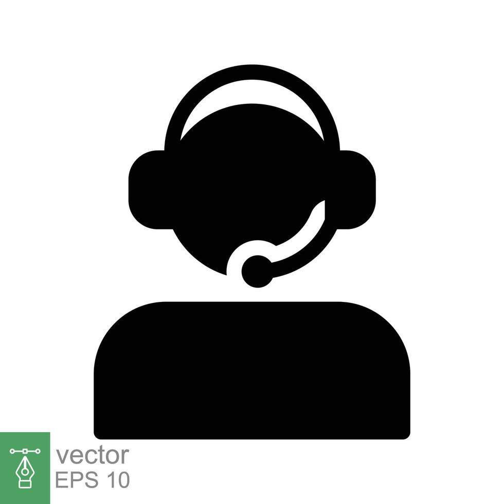 Telemarketer icon. Simple solid style. Call center operator with headset, customer service, telemarketing concept. Glyph black symbol. Vector illustration isolated. EPS 10.