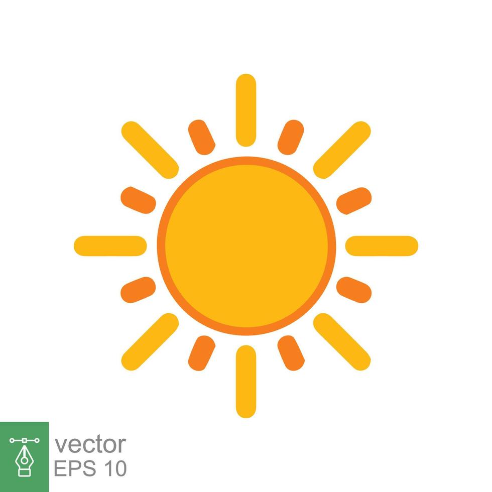 Sun icon. Simple flat style. Sunshine, morning sunny yellow color, sunrise, summer concept. Vector Illustration design isolated on white background. EPS 10.