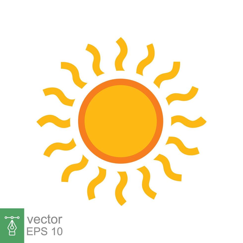 Sun icon. Simple flat style. Sunshine, morning sunny yellow color, sunrise, summer concept. Vector Illustration design isolated on white background. EPS 10.
