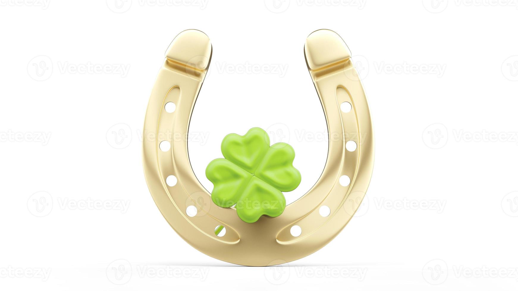 Horseshoe with lucky clover on white background. 3d illustration photo