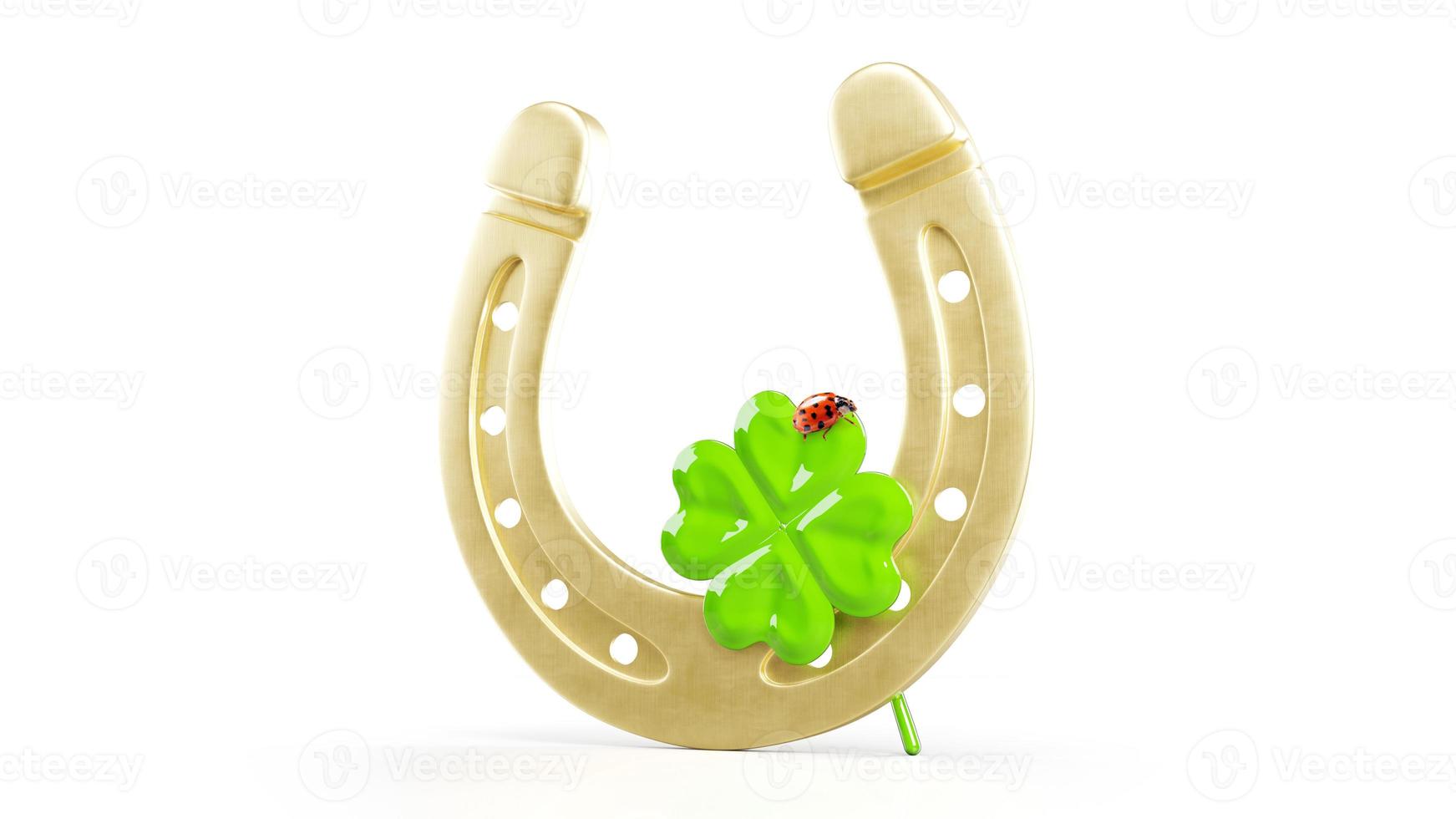 Horseshoe with lucky clover on white background. 3d illustration photo