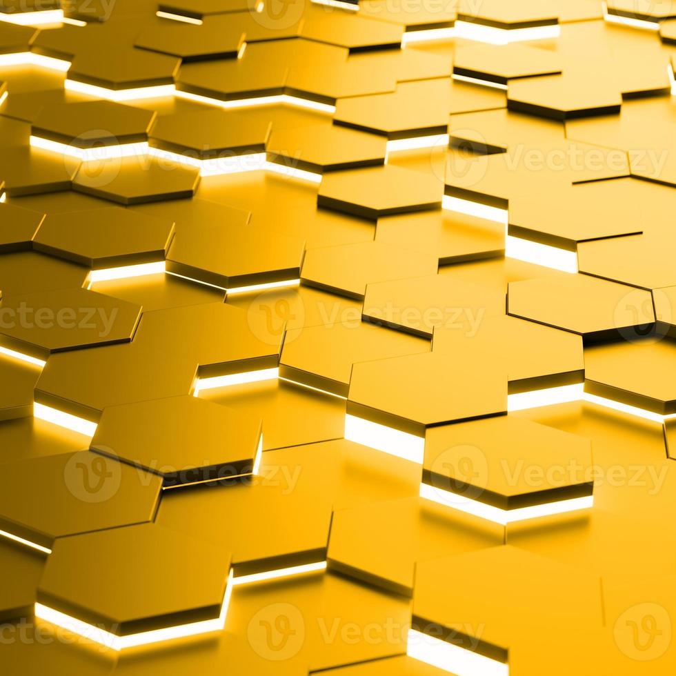 Futuristic gold hexagonal texture background. 3d rendering photo