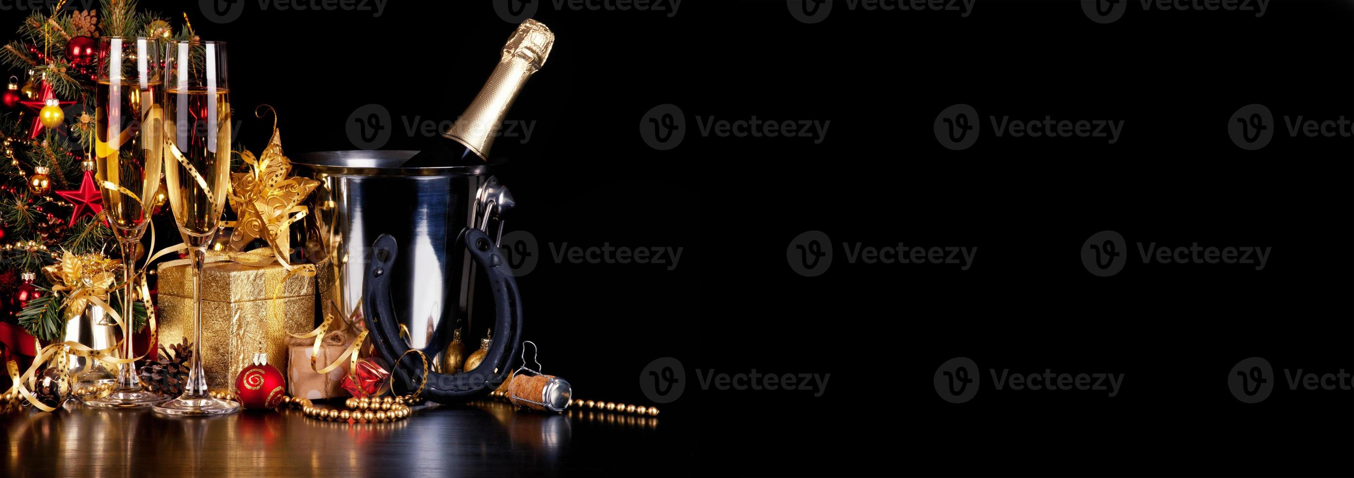 New years eve celebration background with champagne photo